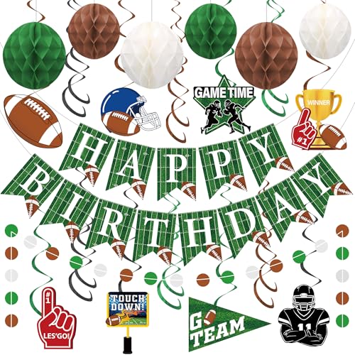 Football Birthday Party Decorations - Pre-Strung Banner & Swirls