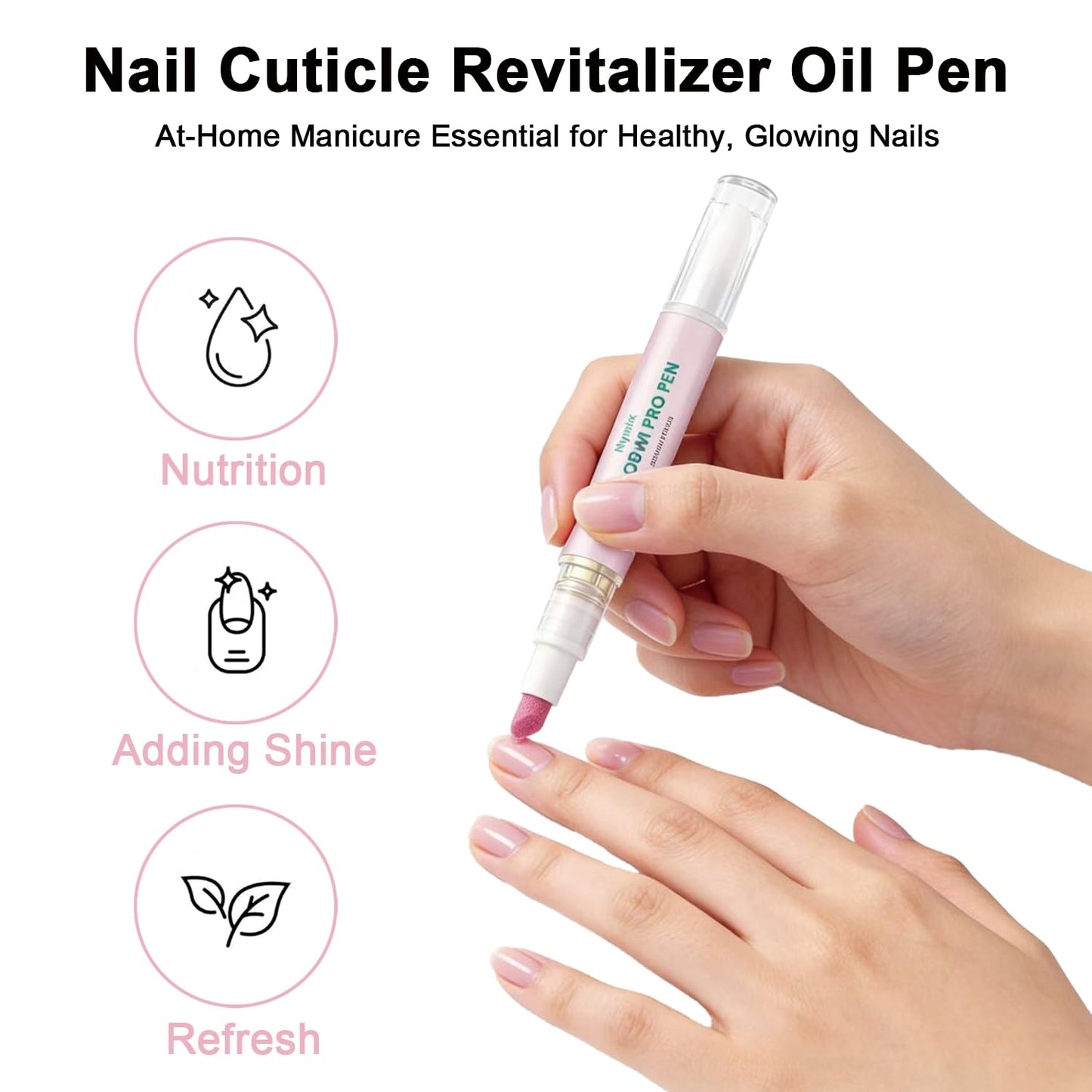 Cuticle Oil Pusher Pen - 2-in-1 Ceramic Nail Care Tool for Dry, Damaged Nails | Moisturizing & Polishing (1 Pcs)