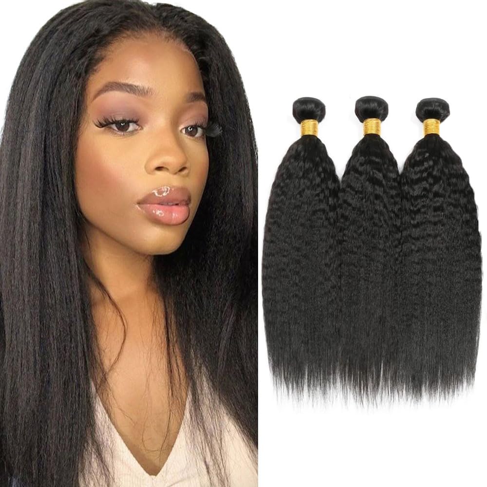 Human Hair Bundles #1B Natural Color Yaki Straight Bundles 20 20 20 Inch Unprocessed Brazilian Virgin Hair 3 Bundle 50 Gram Per Bundle Deals Quick Weave Hair Extensions