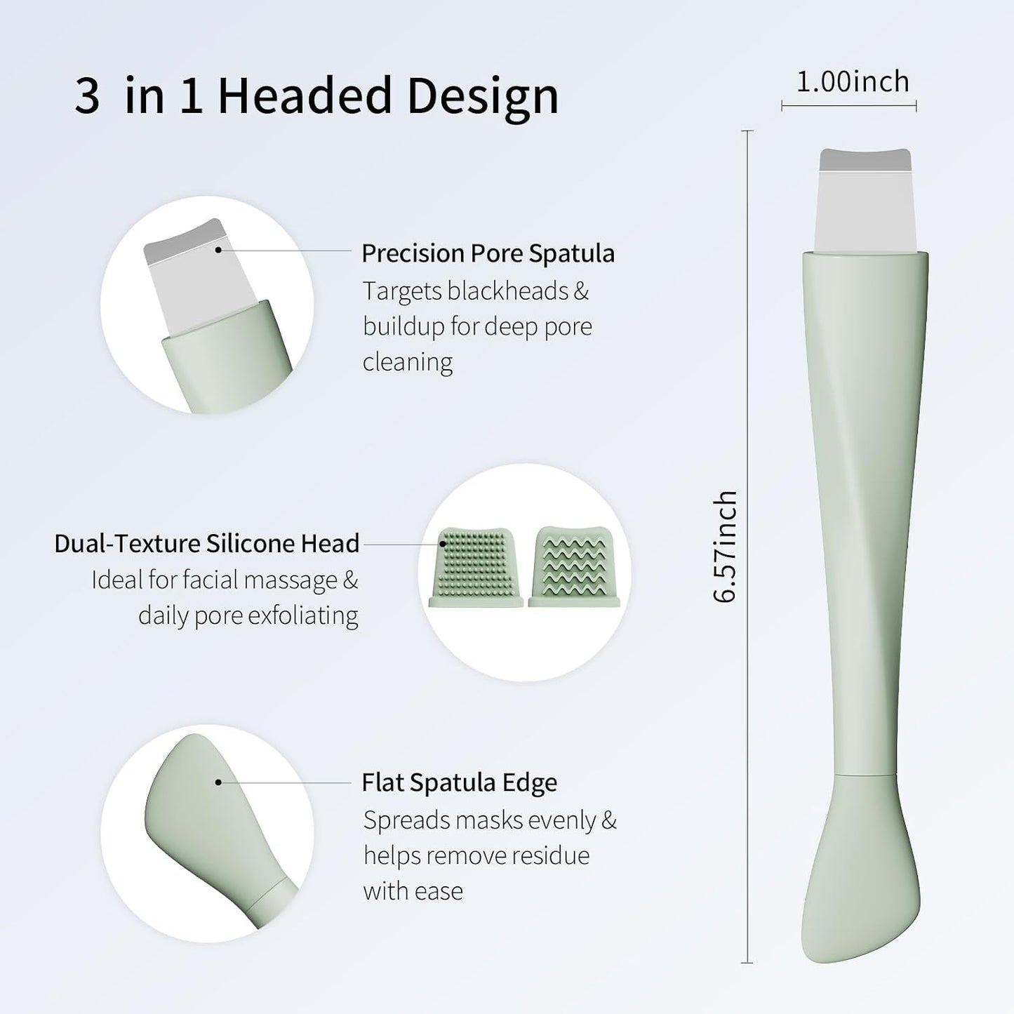 Blackhead Remover Tool - Stainless Steel Face Scraper for Deep Cleansing | 3-in-1 Skin Care Tool with Mask Applicator & 2 Silicone Heads (Green)