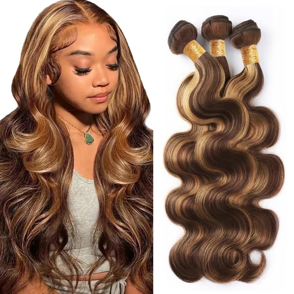 24 26 28 inch WuvuSnm P427 Human Hair Bundles Highlight Body Wave Bundles Dark Brown Human Hair Bundle 150g