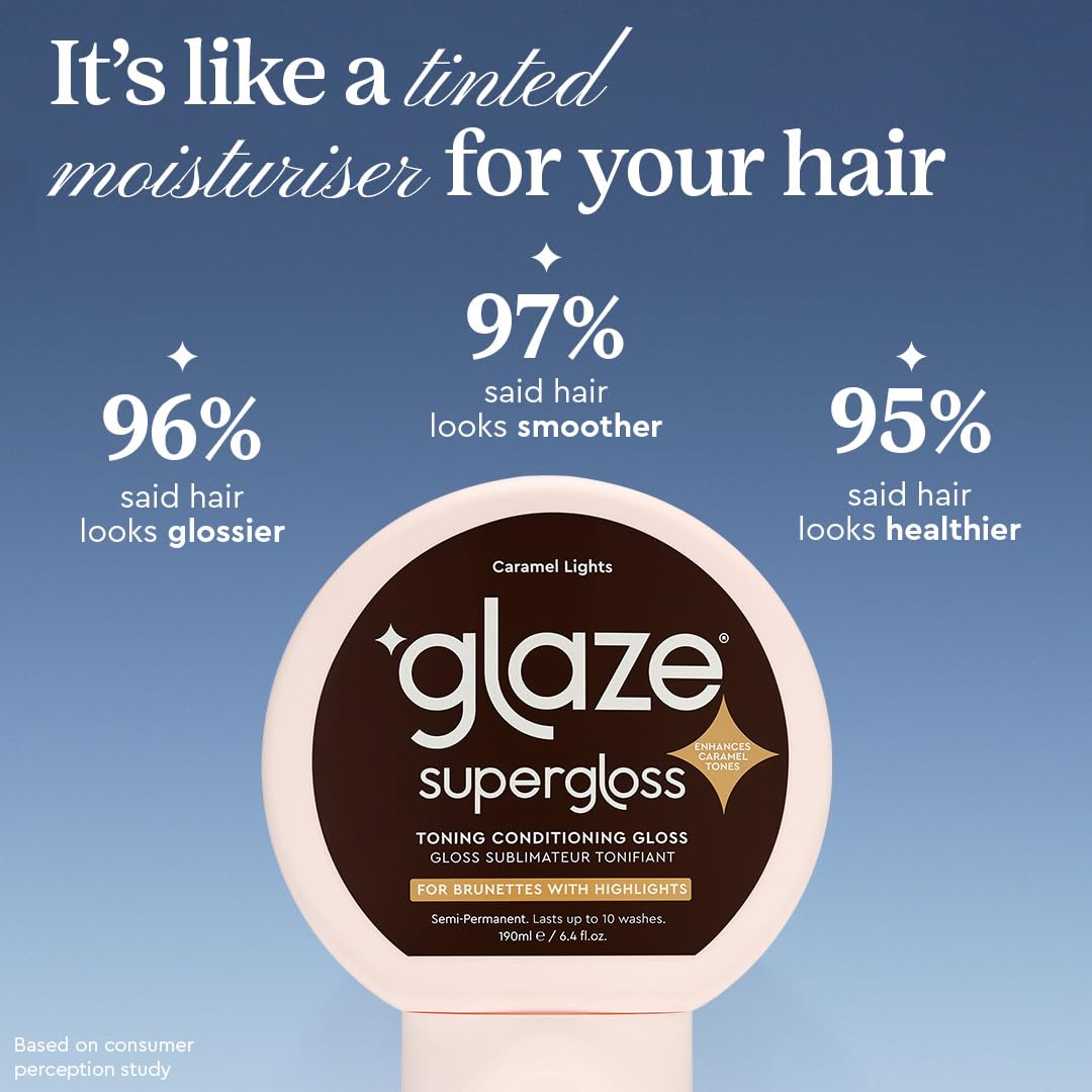 Glaze Super Gloss Color Conditioning Gloss – Caramel Lights for Medium to Dark Brown Hair with Highlights – Rinse Out Semi-Permanent Hair Gloss that Enhances Color and Boosts Shine & Hydration