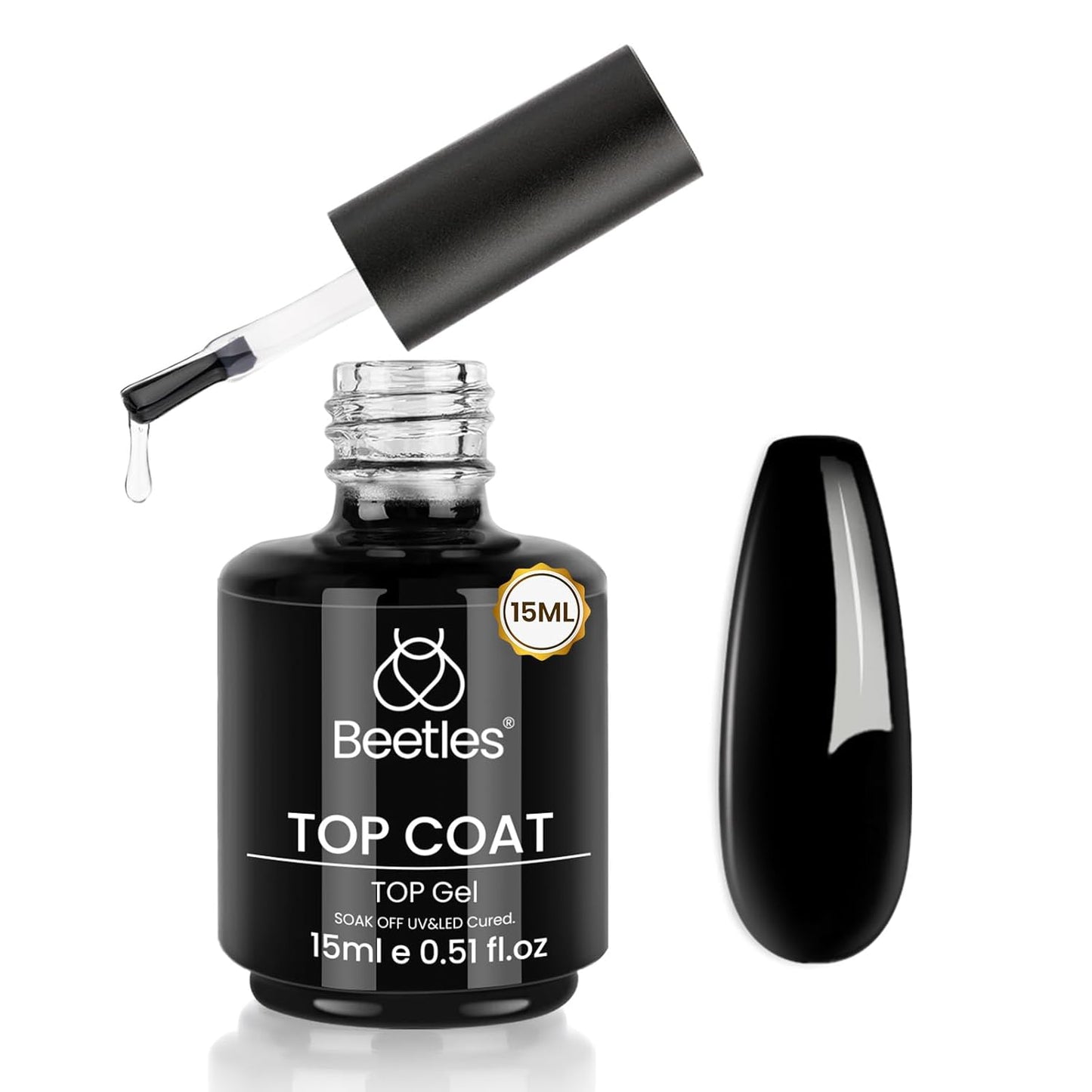Beetles Nail Glue Set - 3Pcs 15ml HEMA-Free Base Gel & No Wipe Top Coat for Long Lasting Nail Extensions | UV/LED Cured
