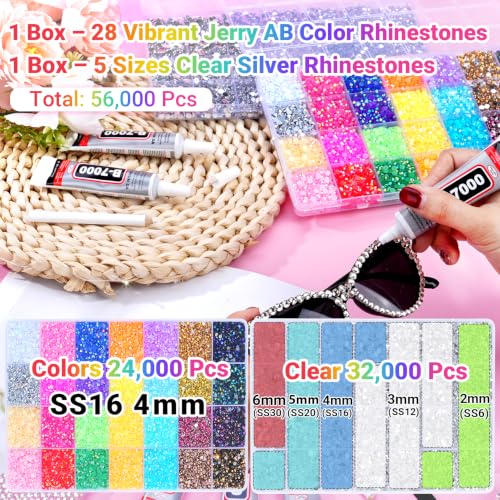 56,000 Pcs Resin Flatback Rhinestone Bedazzling Kit with B7000 Glue