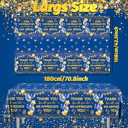 Thank You Tablecloth Set - 3 Pieces, Blue & Gold Appreciation Decor