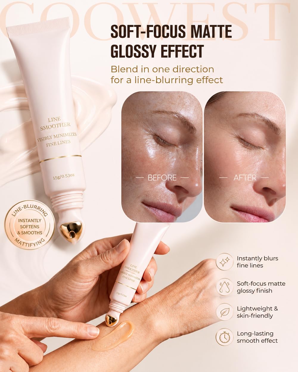 Instant Line Smoother Primer - Fine Line Blurring Makeup Primer with Vitamin C & Hyaluronic Acid | Lightweight for Mature Skin, 15.5g