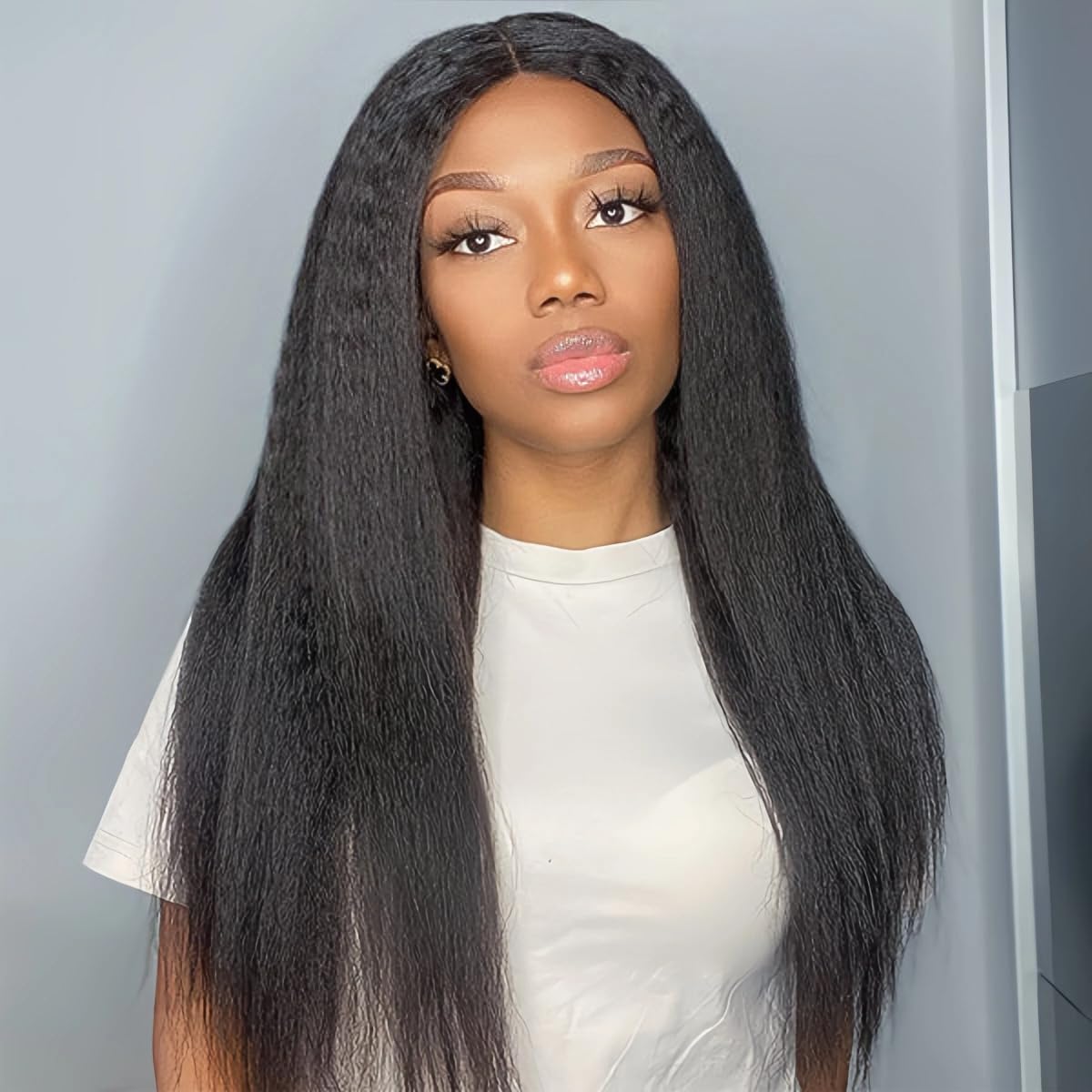 DaXunDi 250 Density 22 Inch V Part Wig Human Hair Kinky Straight Half Wig Human Hair Drawstring Upgraded 100% Natural Unprocessed Glueless No Sew in V Shape Clip In No Leave Out U Part Human Hair Wig