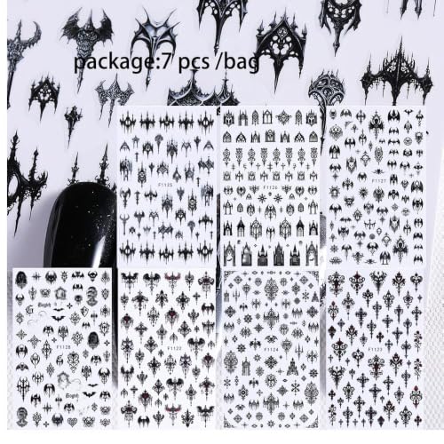 Gothic Nail Stickers - 7 Sheets Self-Adhesive Halloween Designs