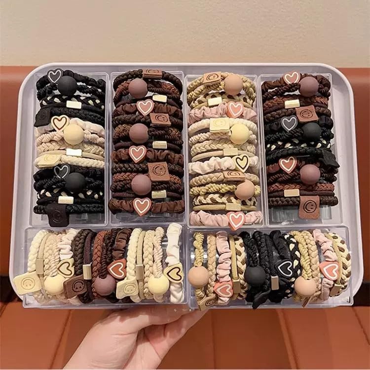 Boho Hair Ties & Bracelets - 15 Pcs Elastic Accessories for Thick or Thin Hair | 5 Stylish Designs in Yellow