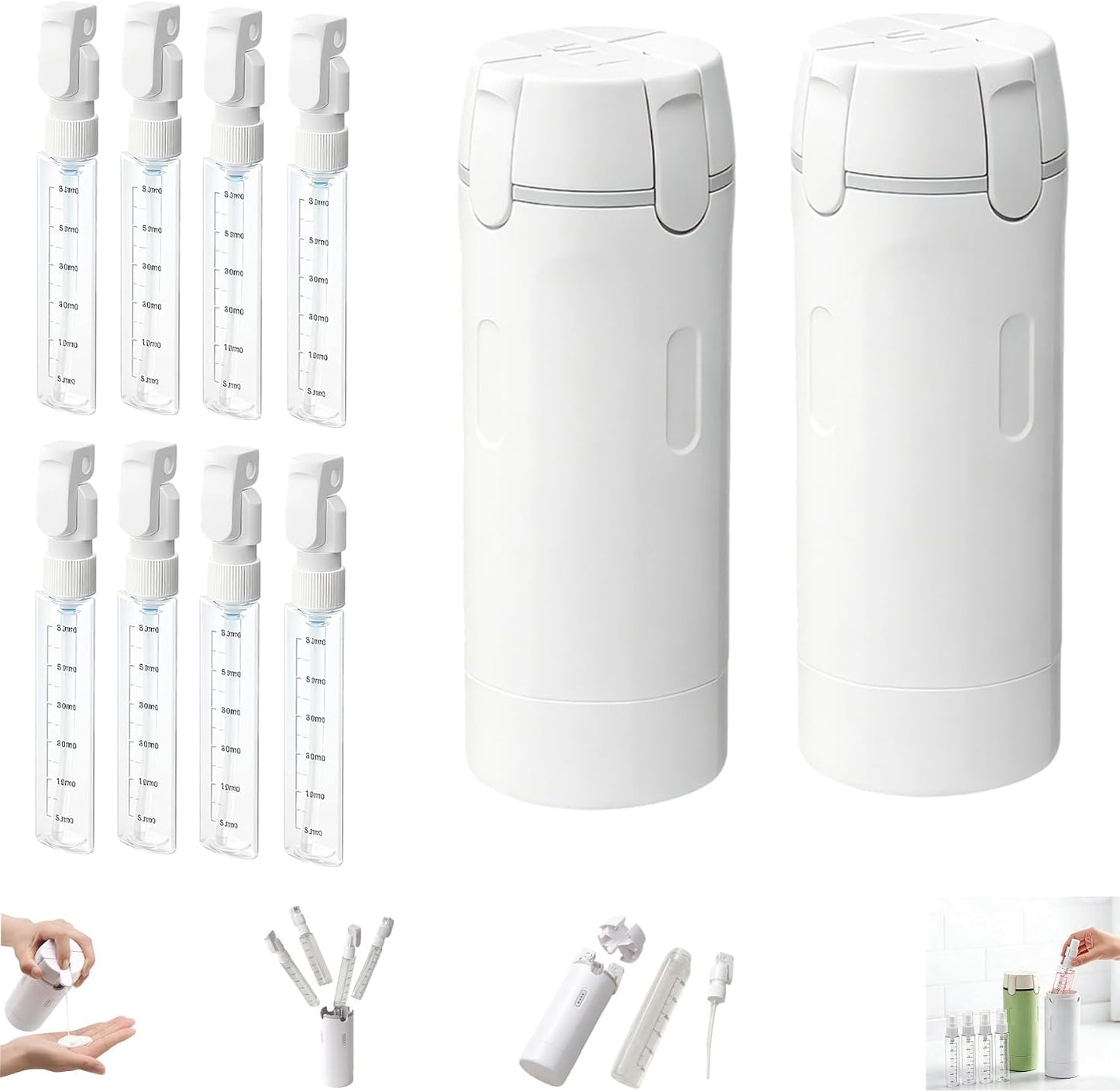 Travel Toiletry Dispenser Set - 4 in 1 Refillable 30ML Travel Bottles for Shampoo & More | Green