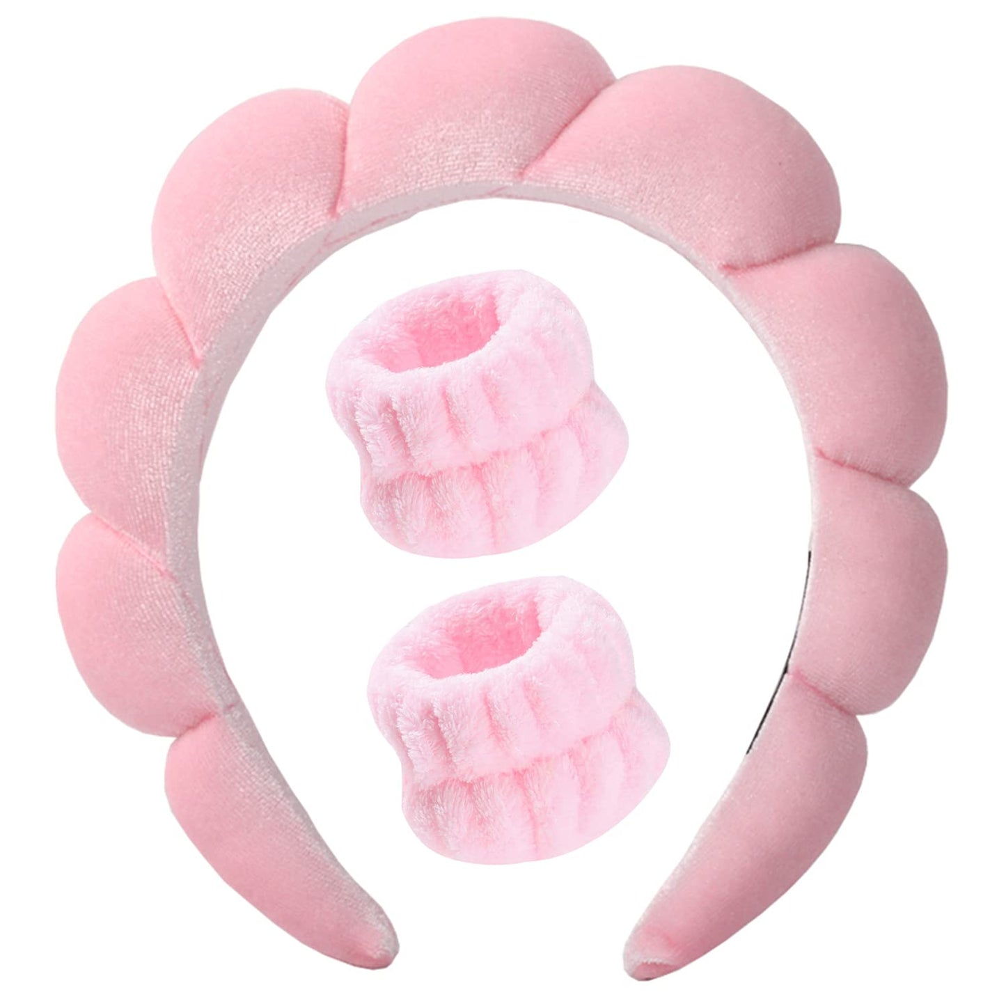 Velvet Spa Headband for Washing Face | Bubble Makeup Headband with Wristbands - Blue