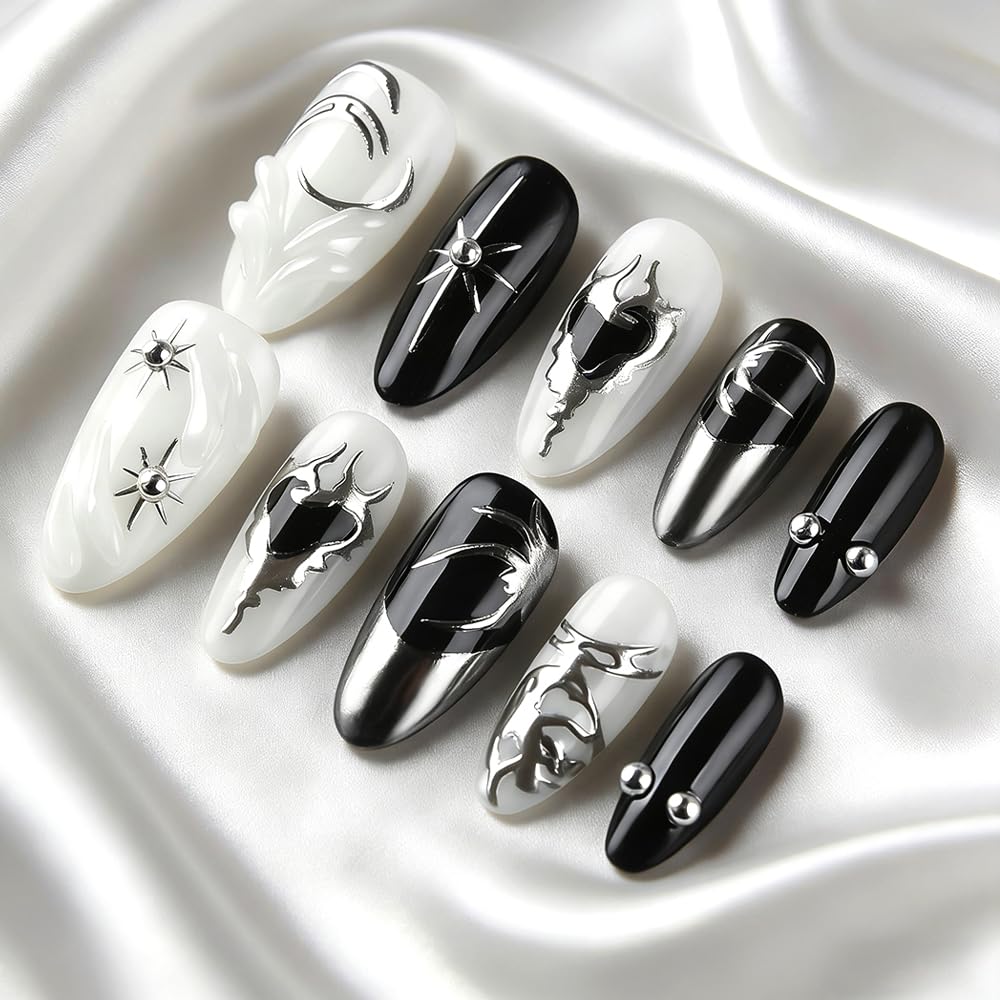 Cat Eye French Tip Press-On Nails - Nude & Pink Short Almond | Reusable Glue-On Nails with Gold Line for Weddings & Parties