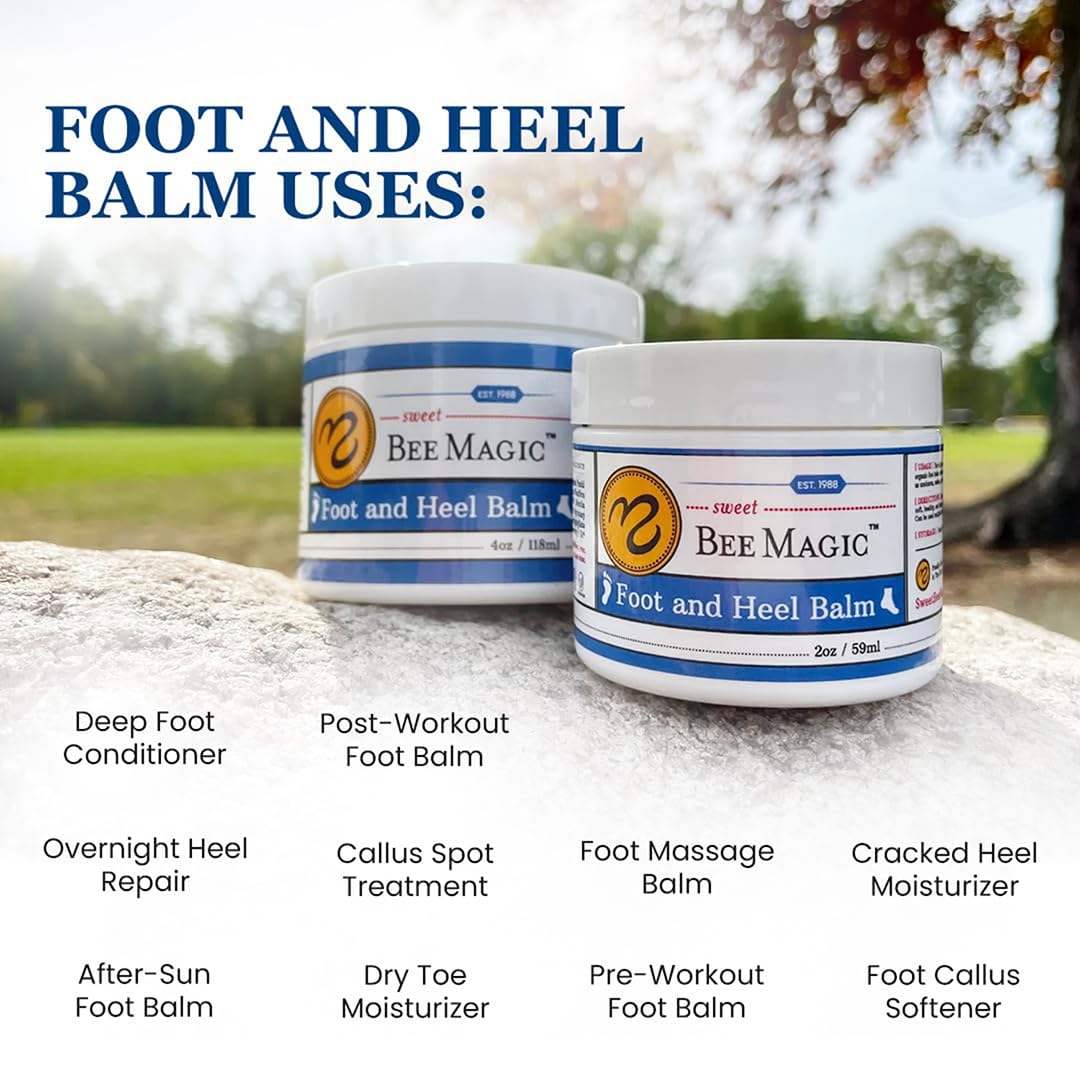 Sweet Bee Naturals Organic Foot Balm - Intensive Heel Balm for Dry Cracked Feet - Natural Moisturizing Treatment for Cracked Heels - Heel Cream Softener for Rough Skin Repair – 4 OZ Jar