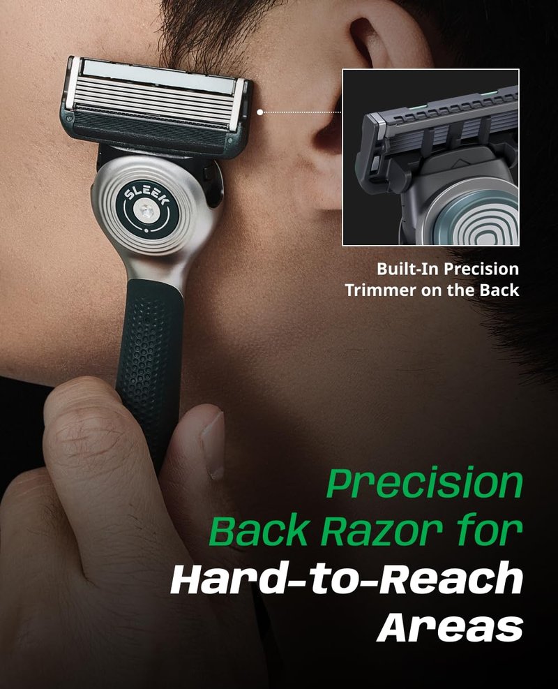 SLEEK 6 Blade Razor for Men with Multi-Flex Technology for a Smooth & Comfortable Shave | Cartridge Razor for Men, Razor Handle + 7 Cartridges