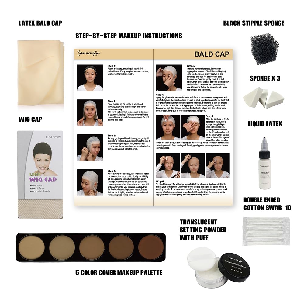 Bald Cap Kit - Complete SFX Makeup Set for Halloween & Cosplay | Professional Tools & Instructions