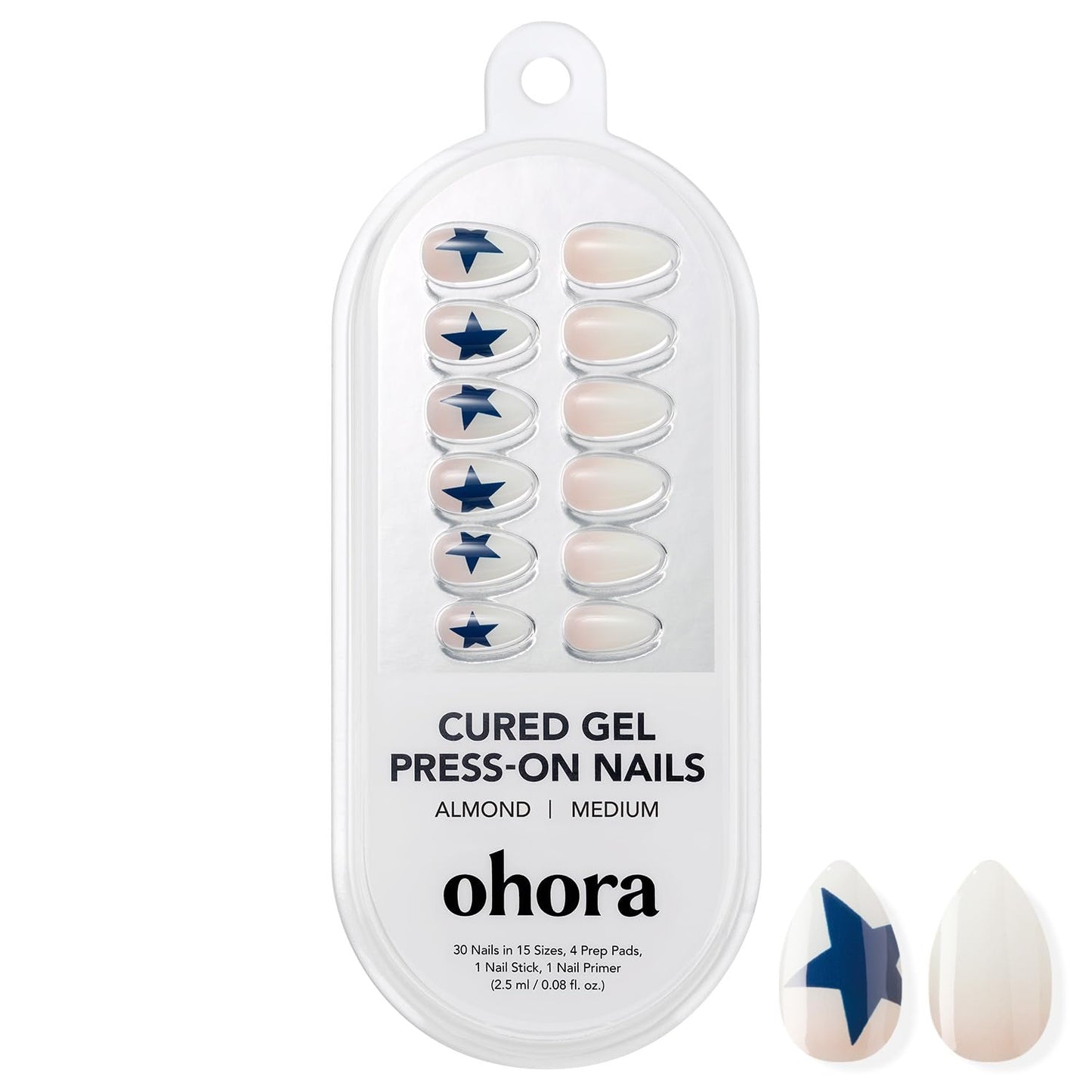 ohora Gel Press On Nails (NP Rock Star) | Medium Almond, Art | 100% Real Gel, No UV Lamp, No Glue, Non-Toxic | 15 Sizes, 30 Tips | 14-Day Waterproof, Beginner Friendly