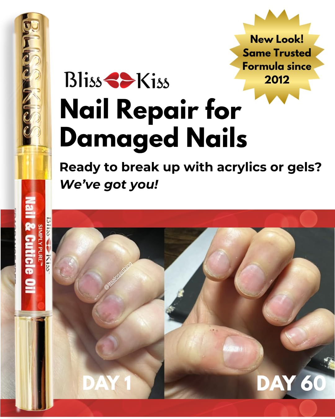 Bliss Kiss Fragrance Free Nail Oil Cuticle Pen with Vitamin E & Jojoba - Nail Strengthener Nail Growth Serum for Brittle Peeling Breaking Thin Nails
