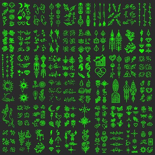Metuu Glowing Temporary Tattoos - 60 Sheets Waterproof Luminous Body & Face Designs