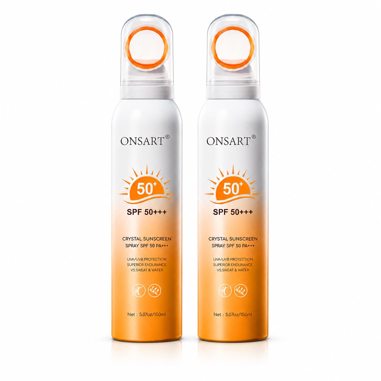 Mineral Sunscreen Spray SPF 50, 360° Mist, Broad-Spectrum UVA/UVB Protection, Lightweight & Non-Greasy, Travel Size Sunscreen Spray for Face & Body, Water & Sweat Resistant，5.07oz/150ml (2 pack)