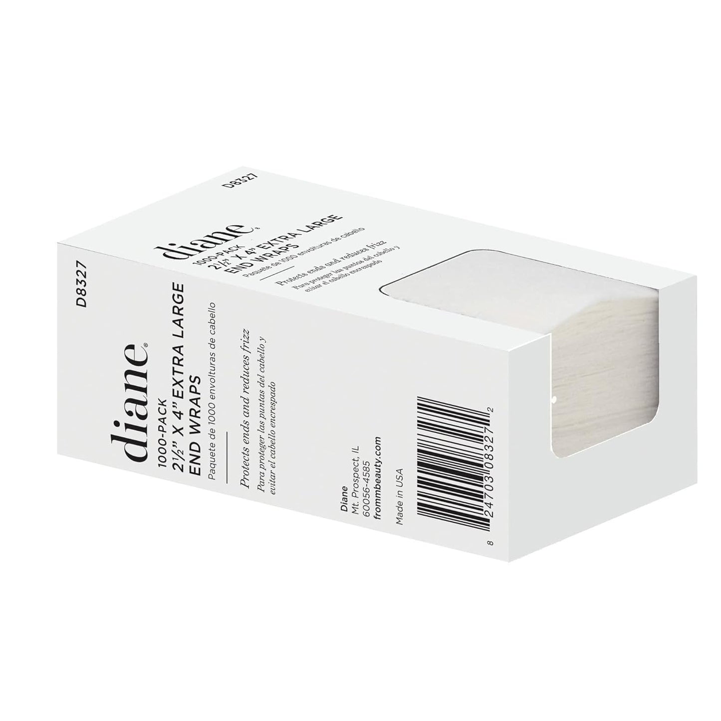 Diane Jumbo End Wraps - 1000 Pack for Hair Styling | Large 2.5” x 4” White