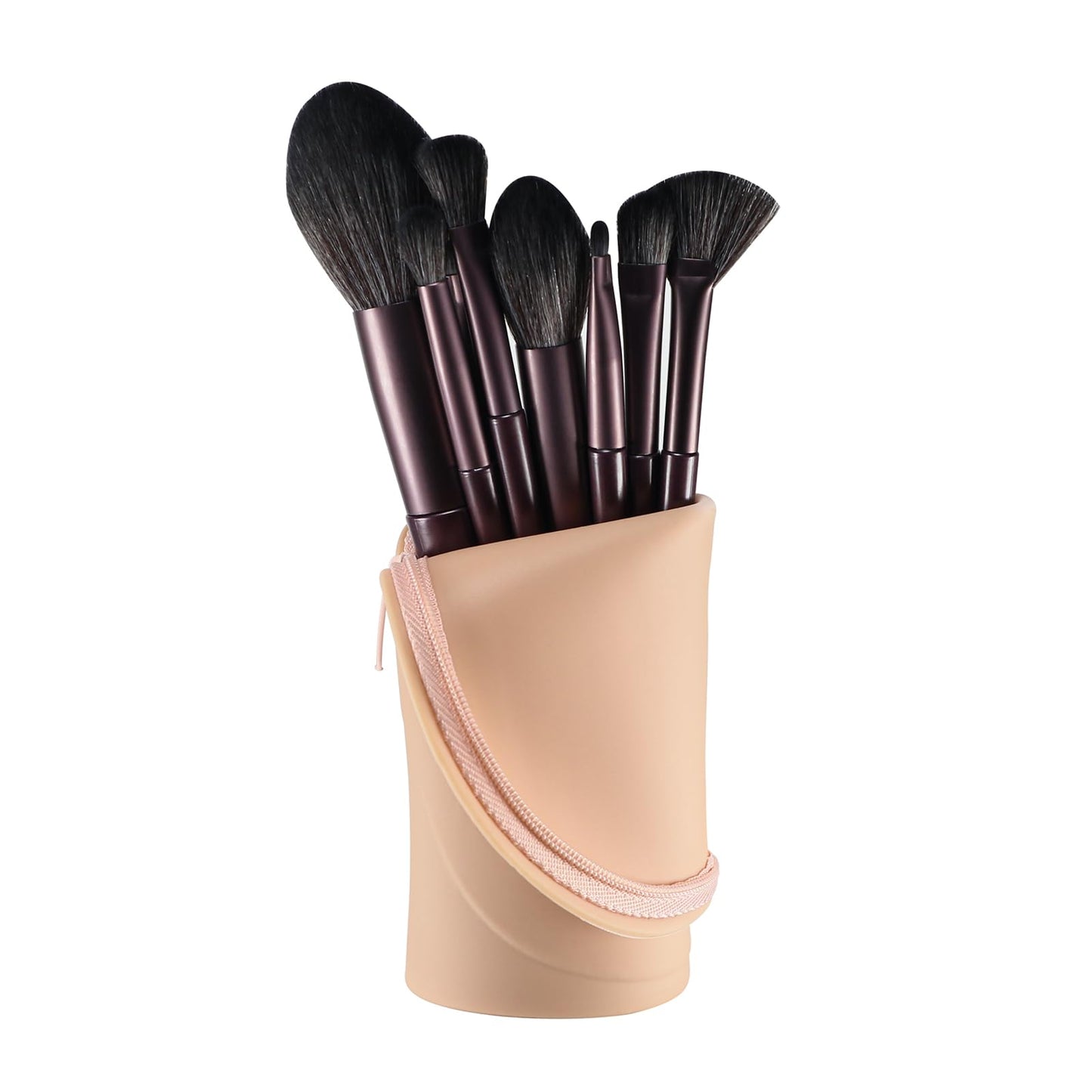 Kososuru Travel Makeup Brush Holder, Silicone Small Makeup Brush Case, Portable Stand-up Makeup Tools Cosmetic Bags for Women,Soft Waterproof Brushes Organizer with Zipper (Khaki)