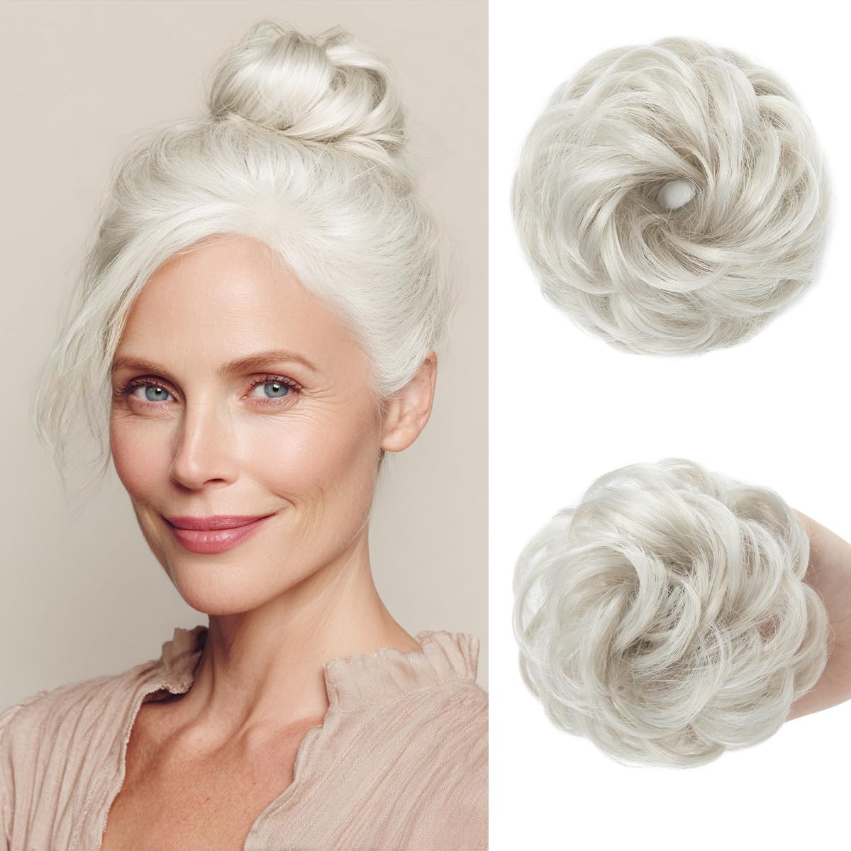 Small Messy Bun Hair Pieces for Women - Synthetic Curly Mini Scrunchies | 2PCs Dark Chocolate