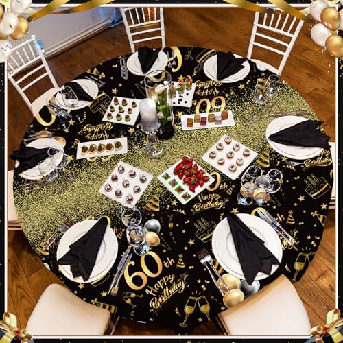 Oudain 3-Pack 60th Birthday Tablecloths - Black & Gold, 84-Inch