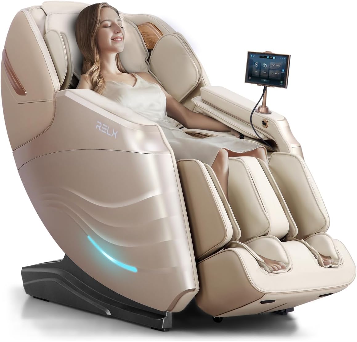 Full Body Shiatsu Massage Chair - 20 Modes, Zero Gravity, Heat & Airbag Massage | Deep Yoga Stretch, Cream