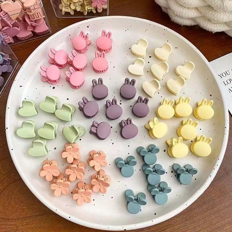Mini Hair Clips for Girls - 100 Pcs Cute Pastel Flower & Animal Designs | Durable Plastic Accessories for Kids