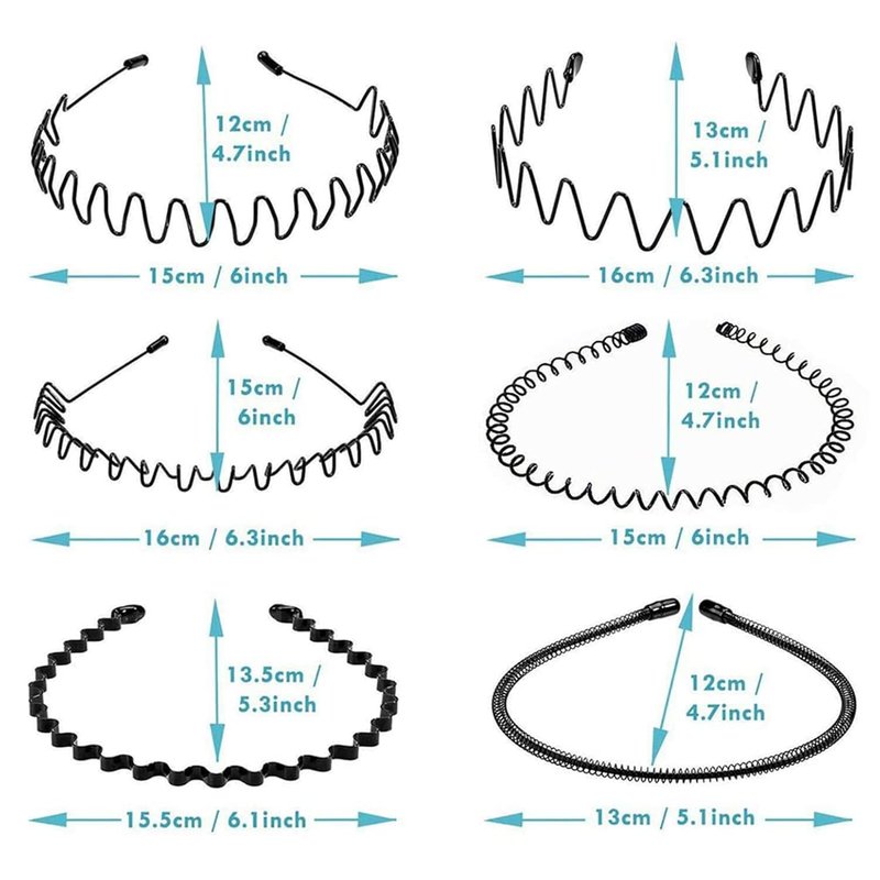 Unisex Metal Headbands - Fashionable Wavy Hair Bands for Outdoor Sports | Elastic Non-Slip 6-Pack