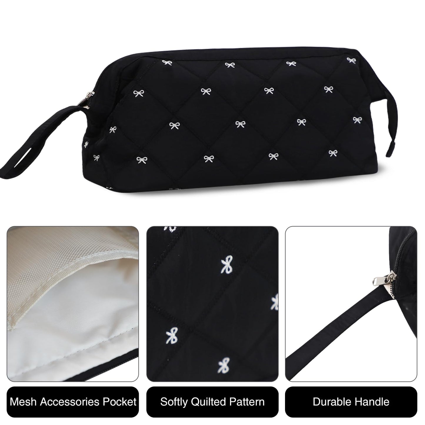 Stratalife Quilted Hair Tools Travel Bag with Polishing Cloth Compatible with Dyson Airwrap Shark Flex Style, Portable Toiletry Bag Hair Dryer Curling Iron Carrying Case Travel Essentials Black Bow