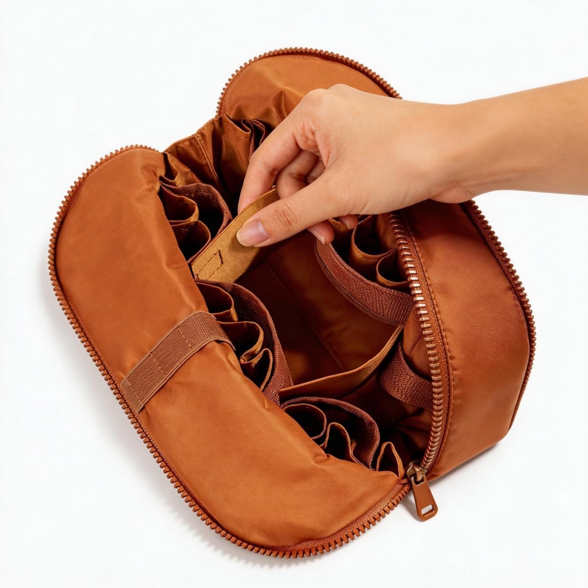 Travel Makeup Organizer Bag - Large Capacity with Adjustable Dividers & 27 Pockets | Brown