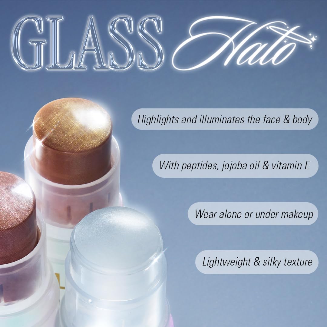 Revolution, Glass Halo Highlighter Stick for Face & Body, Cream Formula, Dewy Radiant Glow with Peptides, Jojoba Oil & Vitamin E, Travel-Friendly, Golden Glow, 0.16 oz