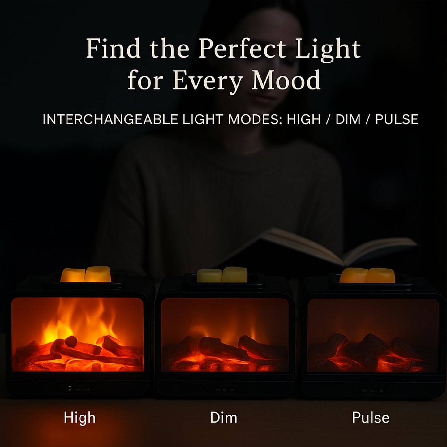 MeplLivs Dynamics Flame Fireplace Electric Wax Melt Warmer PTC Heating Plate Monochromatic Wax Burner Fragrance Wax Warmer for Home Office Gifts & Decor(Black)