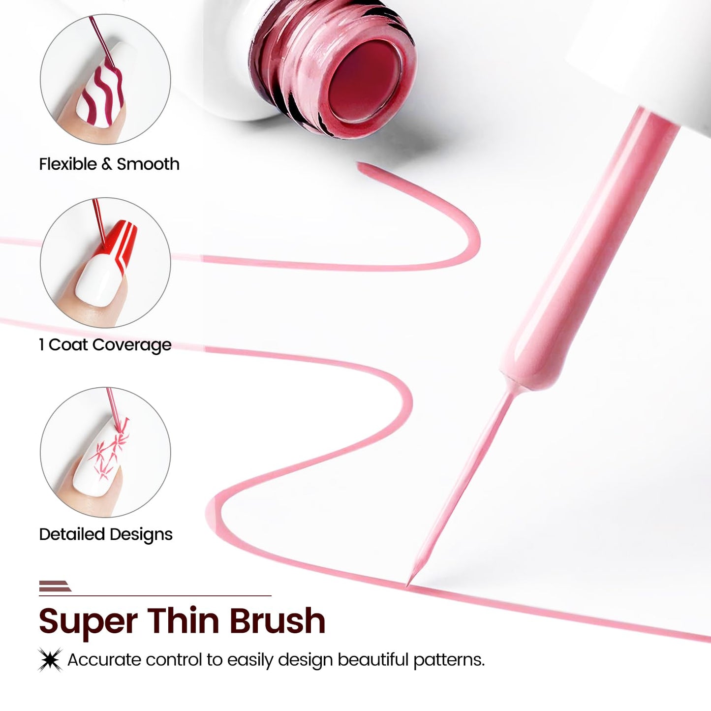 JODSONE 10pcs Nail Art Gel Liner Set,3D Nail Art Pens Effect for Fine Lines,Thin Brush Detail Polish,DIY Painted Nails at Home Salon,Liner Gel Nail Polish for Girls & Women