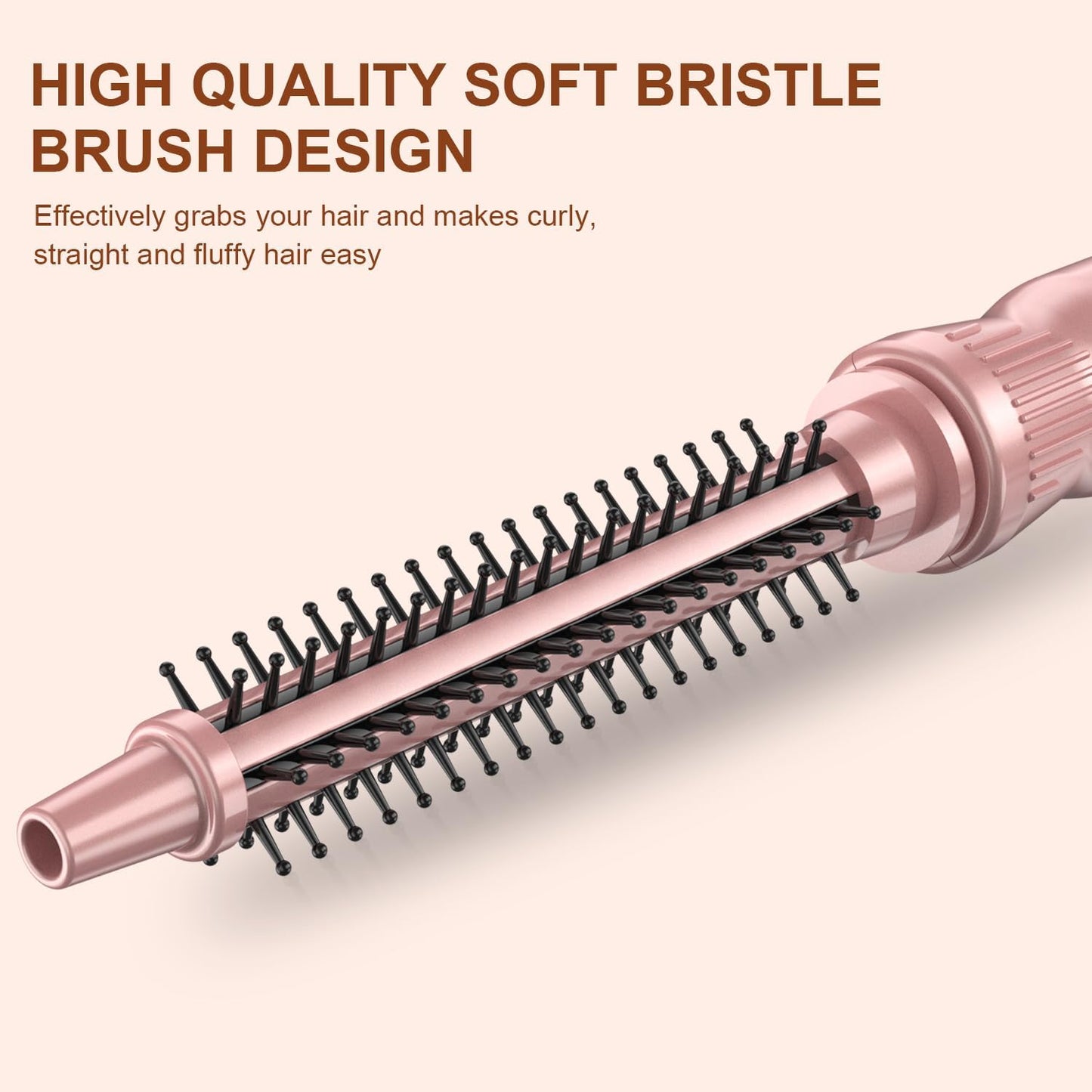 Heated Round Brush - 0.5 Inch Small Curling Brush for Volumizing | Pink Ceramic Tourmaline Ionic Hair Styler