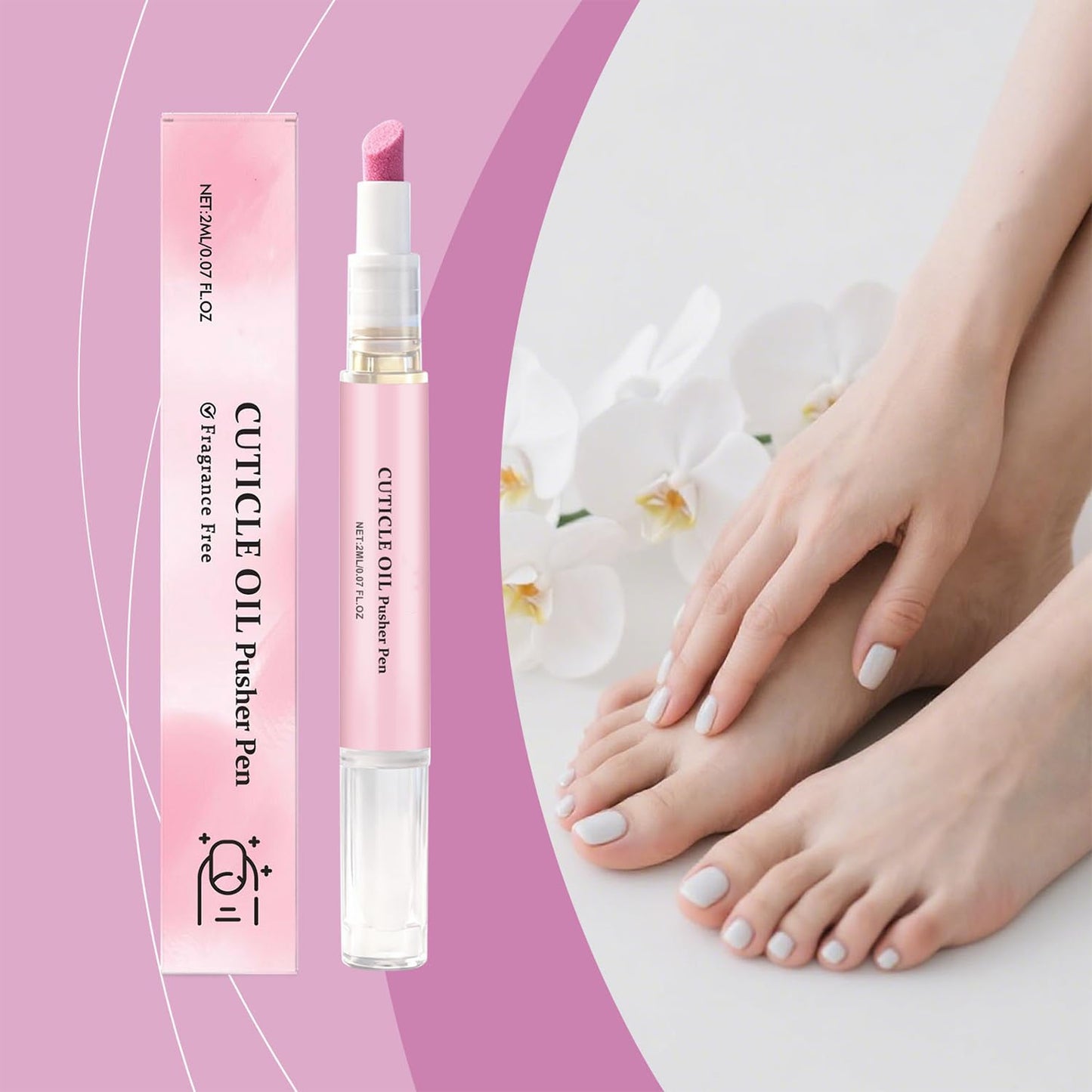**Cuticle Oil Pusher Pen Set - 2PCS Pink Moisturizing & Brightening Tool | Leak-Proof Travel Size**