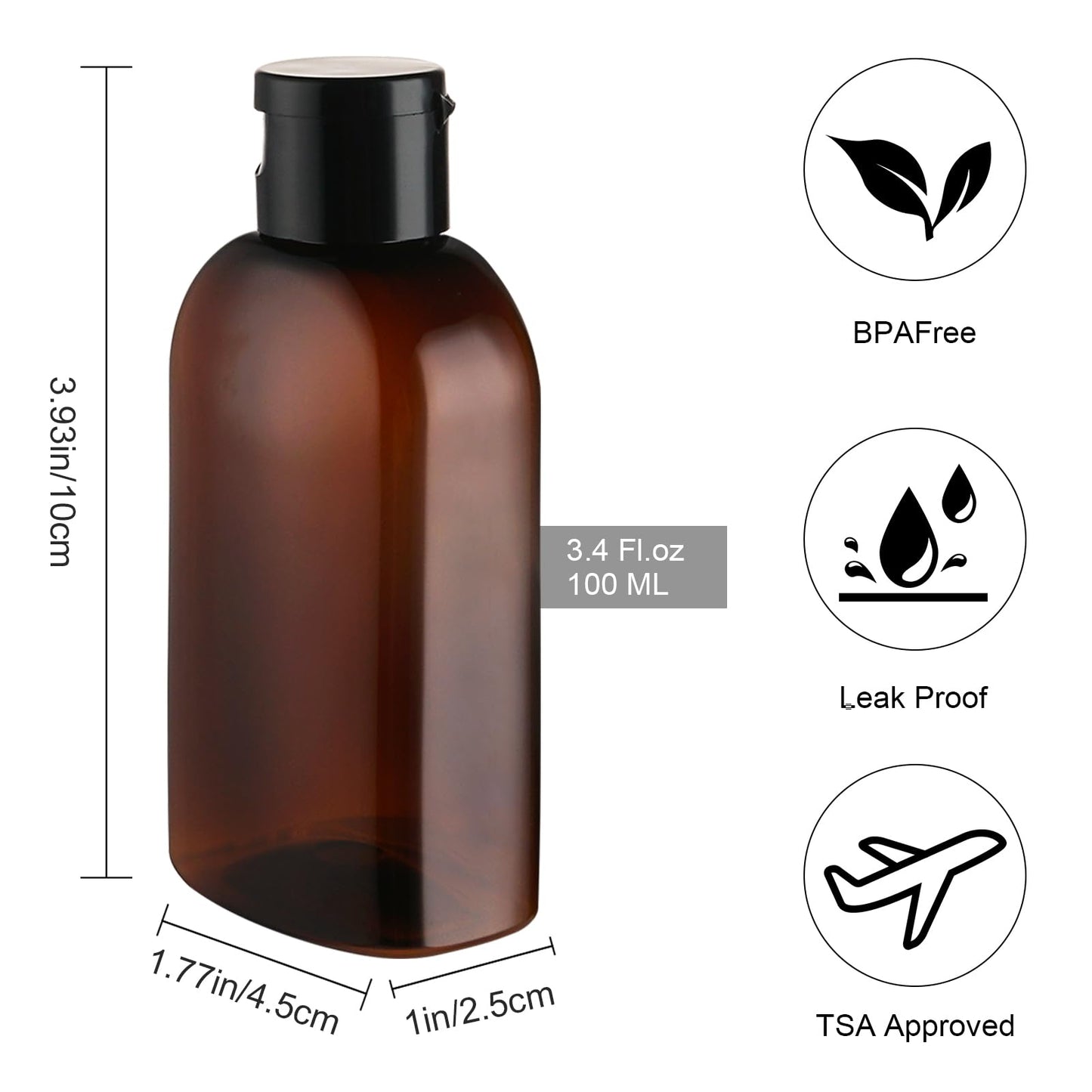 Cosywell Travel Bottles for Toiletries 6pcs 3.4oz TSA Approved Travel Shampoo Bottles Leak Proof Empty Lotion Containers with Flip Cap Small Plastic Squeeze Bottle(Brown)