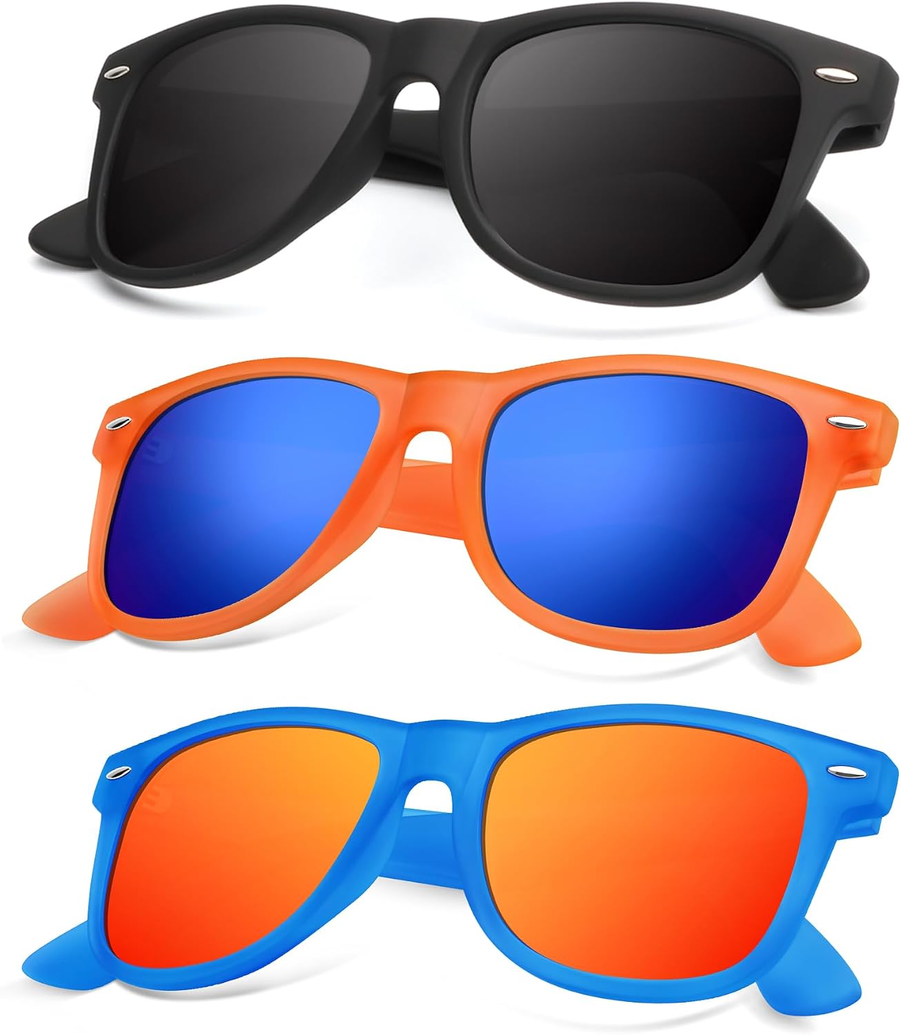 KALIYADI Polarized Sunglasses - Matte Finish, UV Blocking, Color Mirror Lenses | 3-Pack for Men & Women
