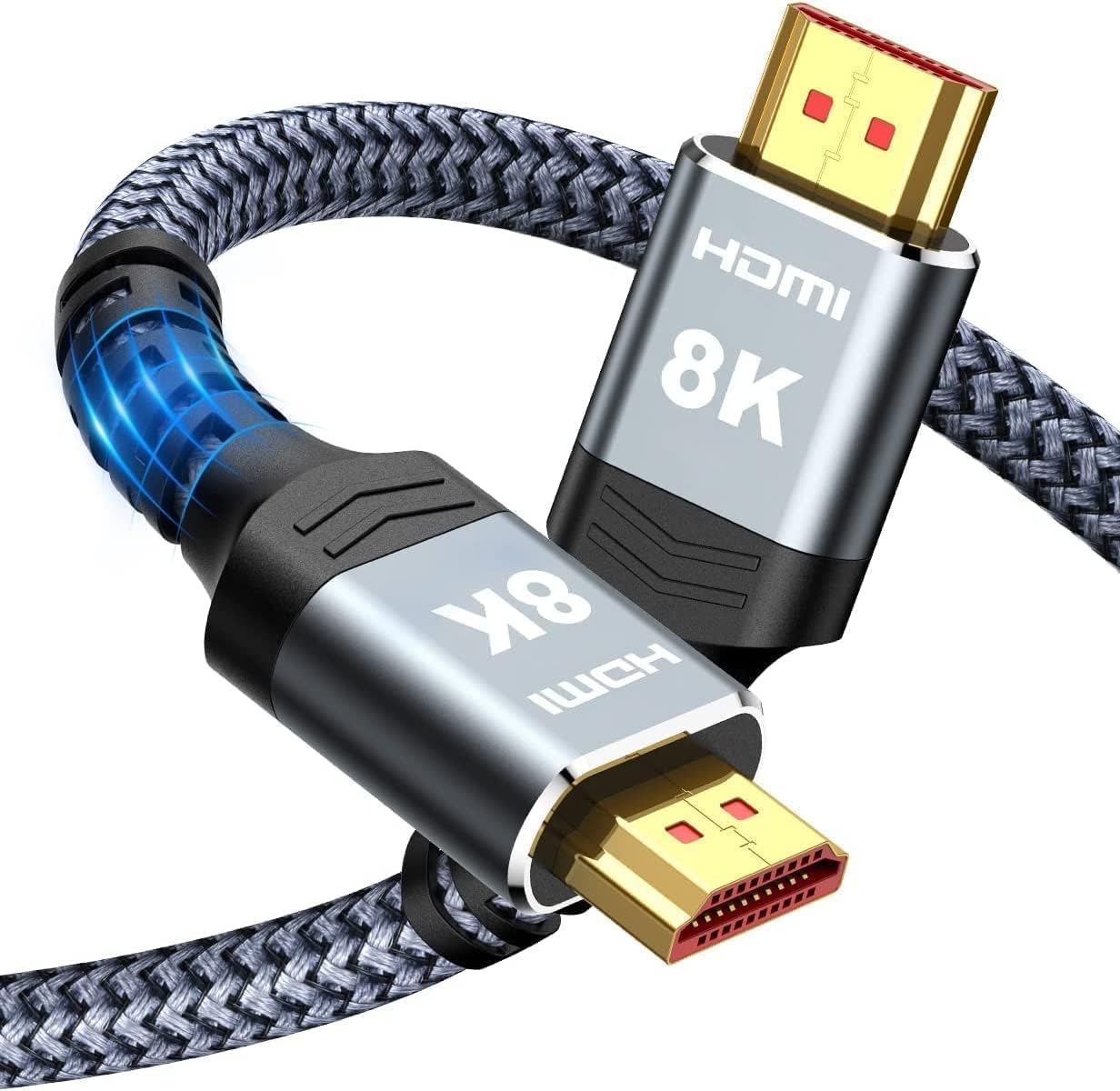 8K HDMI Cable - Ultra High Speed 2.1 Braided Cord, 48Gbps, 6.6FT | 4K@120Hz, 8K@60Hz, HDR 10 Compatible