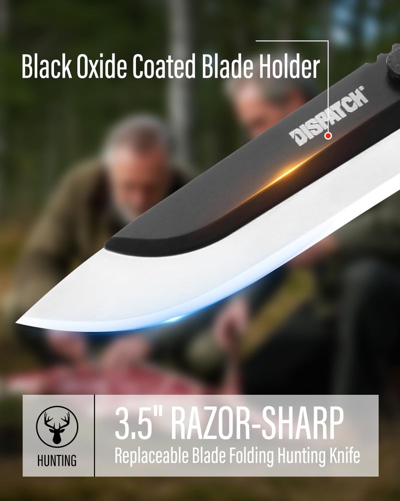3.5" Replaceable Blade EDC Folding Hunting Knife with Dual Thumb Opener and Pocket Clip with 3 Drop Point Blades, Durable ABS and Non-Slip rubberized TPR Handle with Nylon-Holster, skinning knife