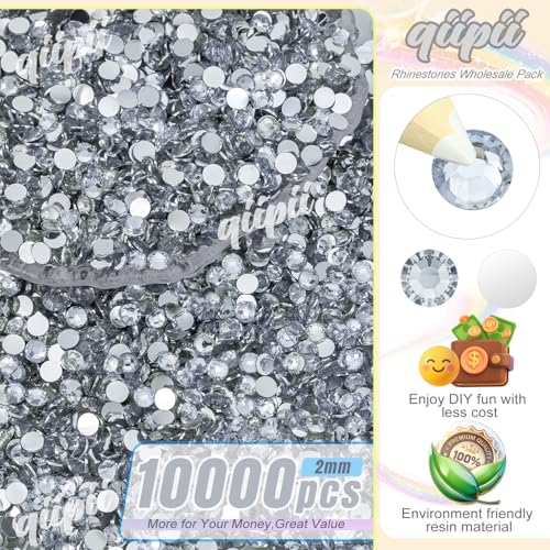 qiipii 10000PCS 2mm Silver Clear Flatback Rhinestones for Crafts