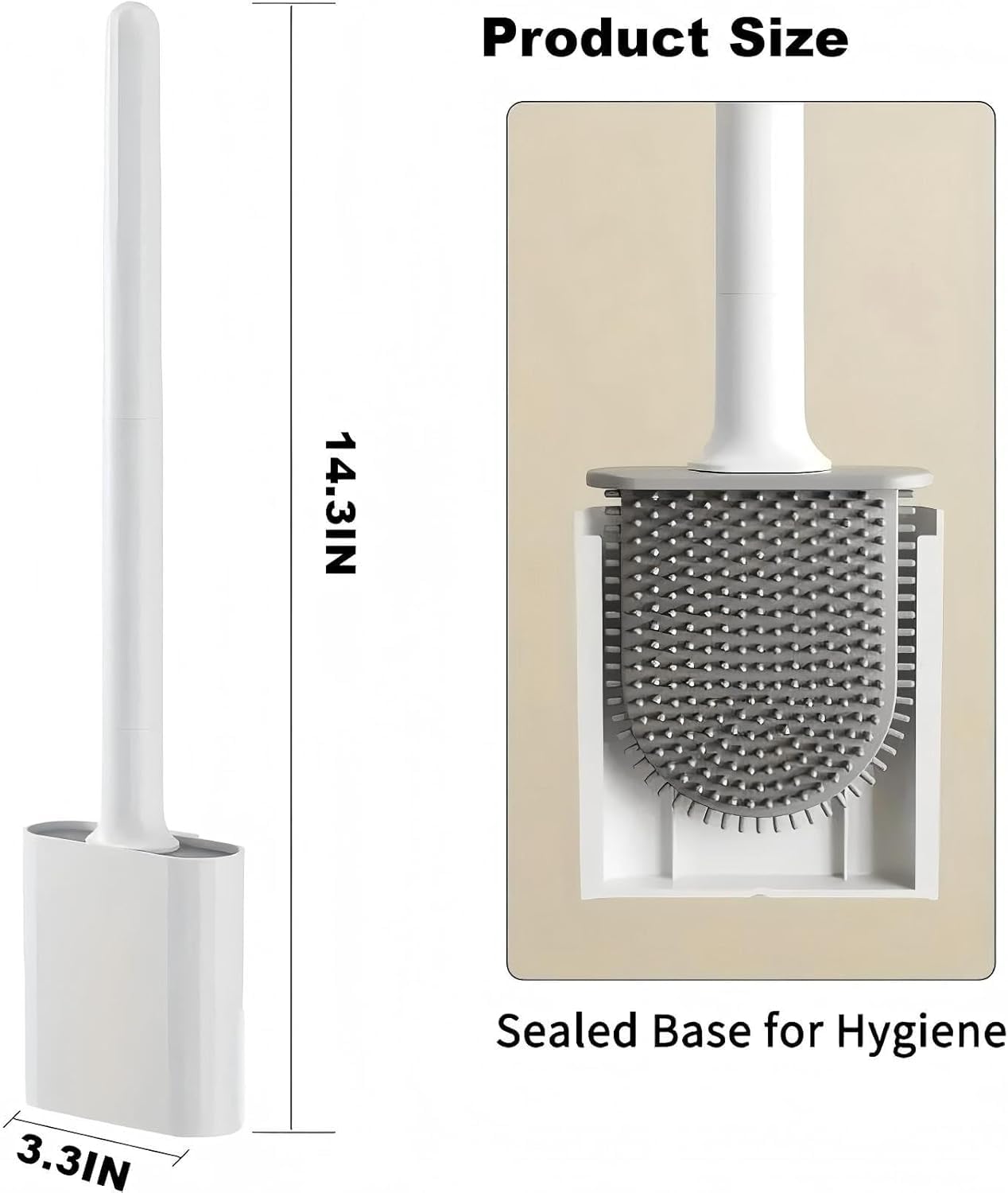 Silicone Toilet Brush with Holder, Compact Non-Scratch Bathroom Cleaning Brush for Small Spaces, Wall-Mounted Design, Organization, Ventilation Slots Base（Black/White） (White)