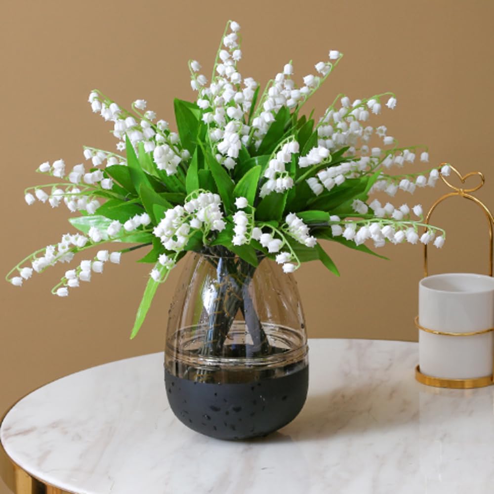 10Pcs Lily of The Valley Plastic Orchid Flower Artificial Bellflower DIY Wedding Bouquet Household Vase Table Party Decoration (10PCS)