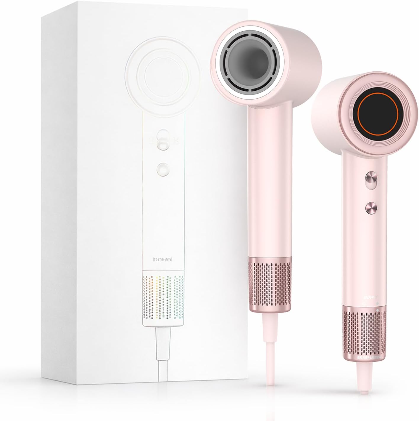 BOWEI High-Speed Hair Dryer - 110,000 RPM Lightweight Blow Dryer with Smart Thermo-Control | Pink, Anti-Frizz, All Hair Types