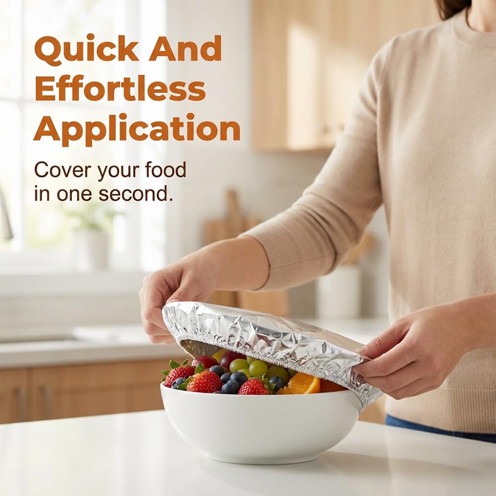 Reusable Aluminum Foil Food Covers, Aluminum Foil Heat-retaining Cover, Heat-Insulating Elastic Flexible Kitchen Lids for Meal Prep Baking Leftovers Food Storage Bowls Plates Containers (10)