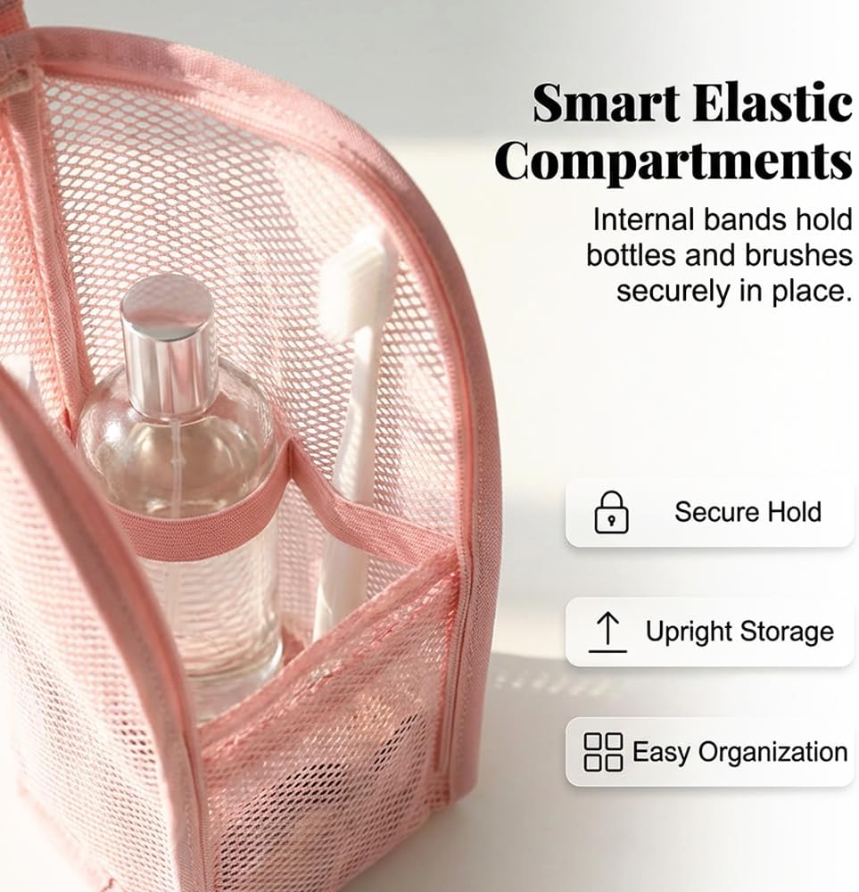 Lightweight Travel Toiletry Bag - Waterproof Foldable Cosmetic Organizer | Compact Design in White & Pink