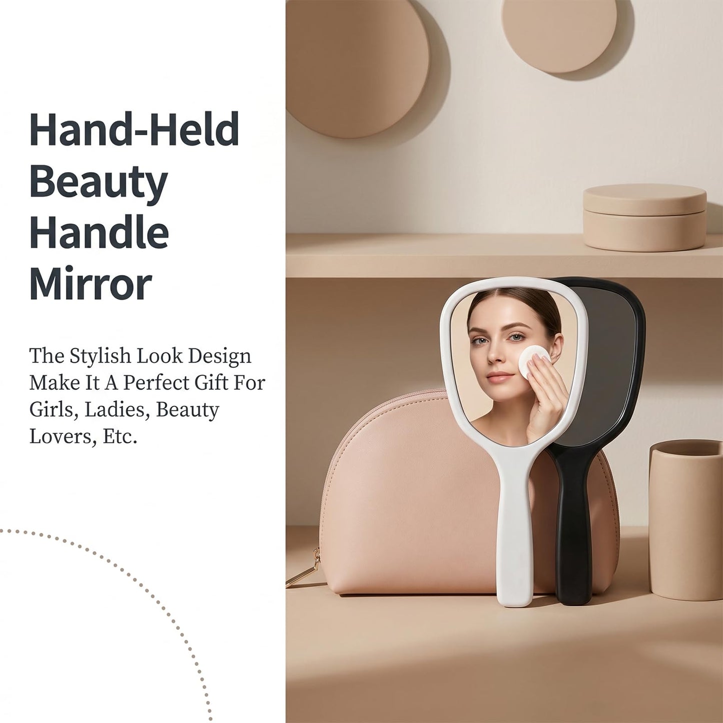 Bruislard 2 Pcs Small Handheld Mirror with Handle Single-Sided Portable Travel Vanity Mirror Personal Handle Mirrors Lightweight Hand Mirrors for Men and Women Makeup(Black,White)