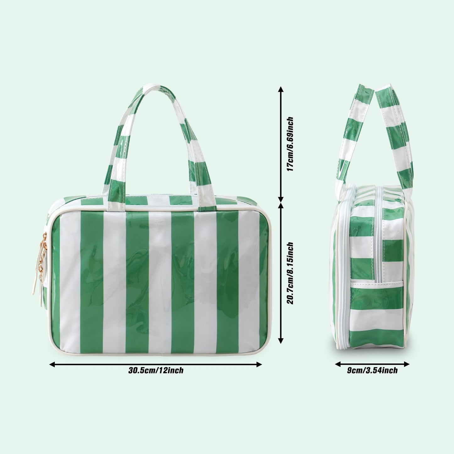 THOVSMOON Toiletry Bag for Women, White and Green Stripe