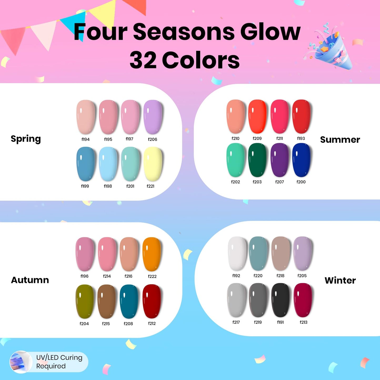 Beetles Gel Nail Polish Kit with U V Light -54 Pcs Gel Nail Kit Four Seasons Glow 32 Colors Set with Everything Base Top Coat Soak Off at Home Nail Kit Salon Manicure Beginner Gifts for Women Girls